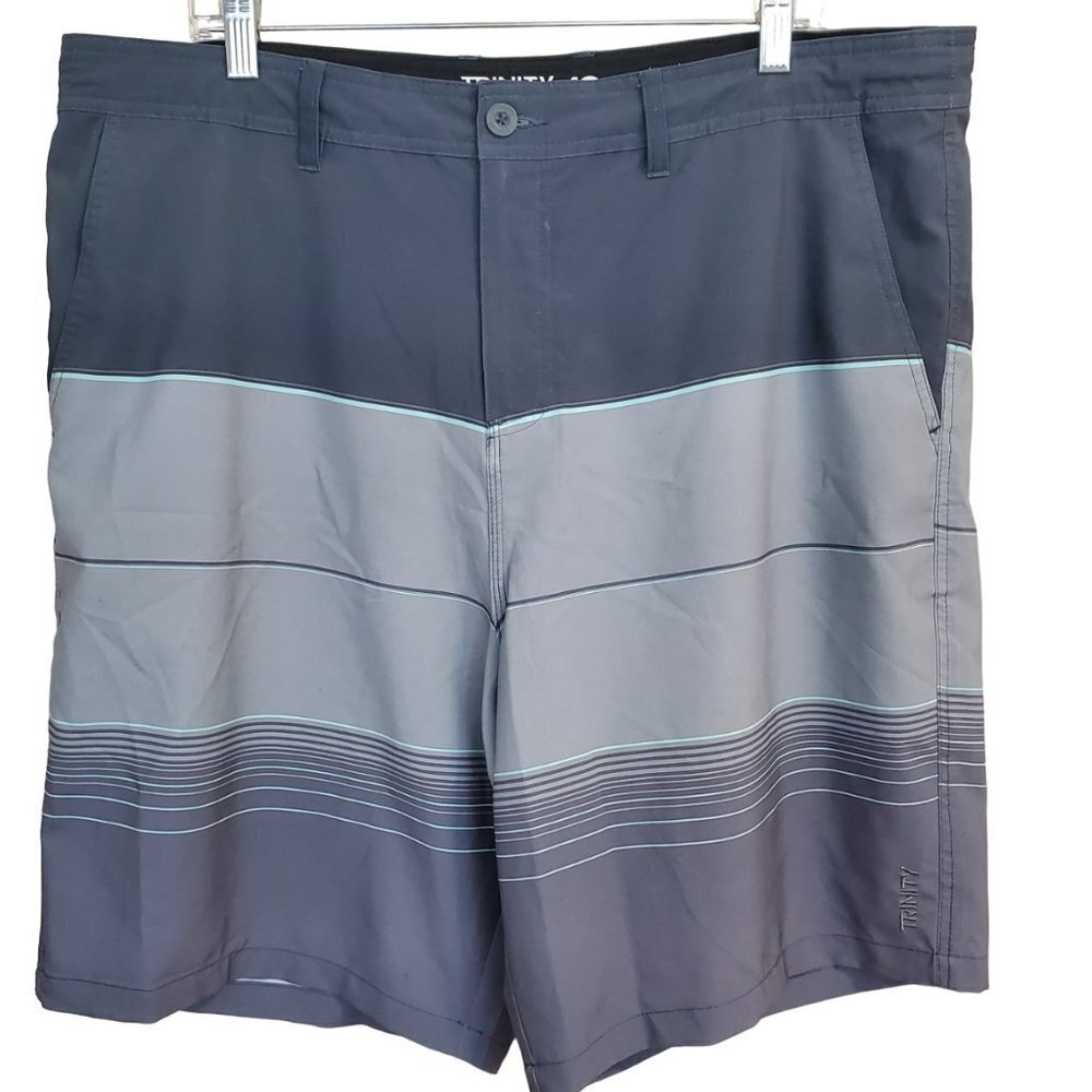 Trinity Hybrid Board Shorts Mens‎ size 40 Gray Stripes Beach Summer Water Golf